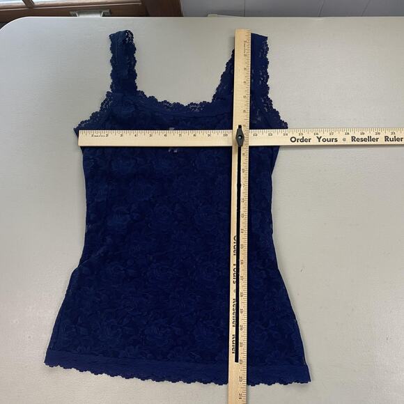 Vtg Hanky Panky Tank Top Women Small Navy Blue Lace Floral Sheer Stretch USA Y2K - Picture 6 of 13